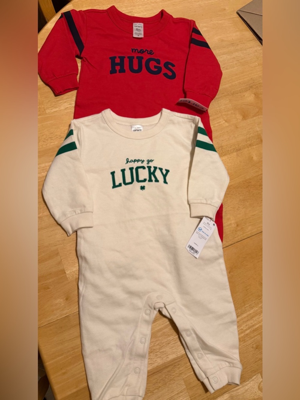 Carter's Red "More Hugs" & Cream "Lucky" Two-Pack Baby Rompers